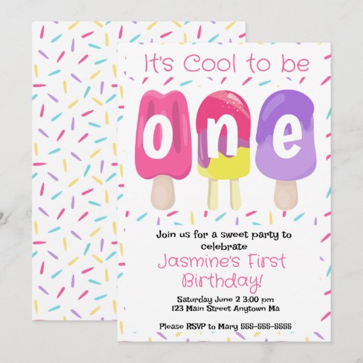 Popsicle eerste verjaardagsfeestuitnodiging kaart (Voorkant / Achterkant)
