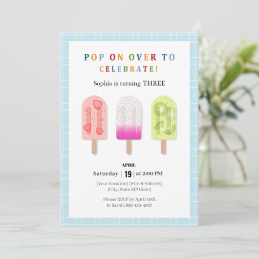 Popsicle Feestje Kaart (Staand voorkant)