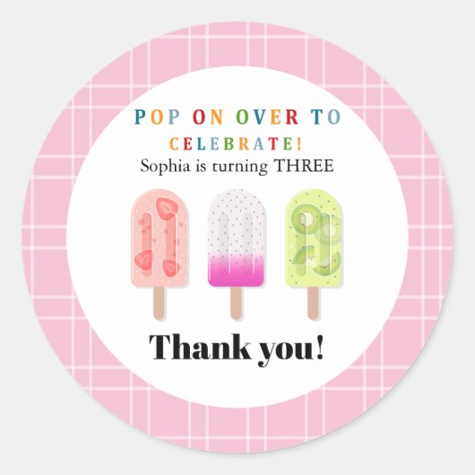 Popsicle Feestje Ronde Sticker (Voorkant)