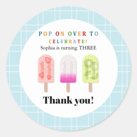 Popsicle Feestje Ronde Sticker (Voorkant)
