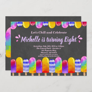Popsicle Glitter Birthday Summer Pool Party Invite Kaart