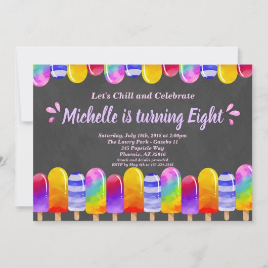 Popsicle Glitter Verjaardag Zomer Pool Party Uitno Kaart (Voorkant)
