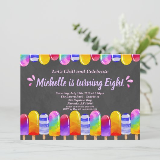 Popsicle Glitter Verjaardag Zomer Pool Party Uitno Kaart (Staand voorkant)