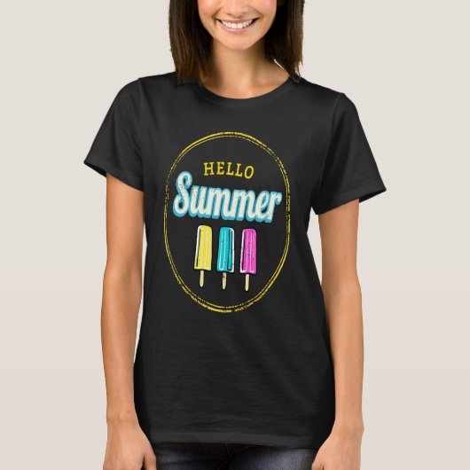 Popsicle Hallo Summer Ice Cream Retro T-shirt (Voorkant)
