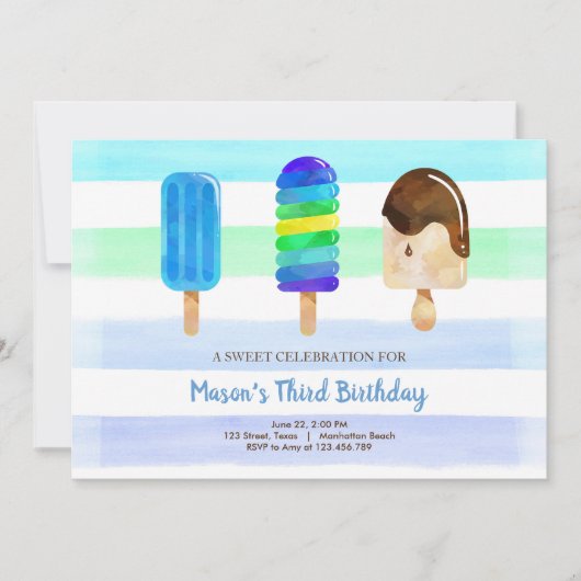 Popsicle Ice Cream Verjaardag Zomer Pool Party Kaart (Voorkant)