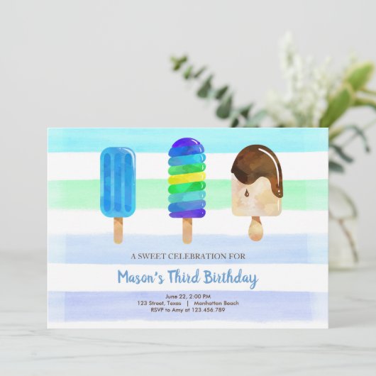 Popsicle Ice Cream Verjaardag Zomer Pool Party Kaart (Staand voorkant)