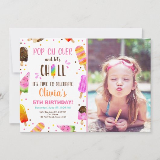 Popsicle Ice Cream Verjaardag Zomer Pool Party Kaart (Voorkant)