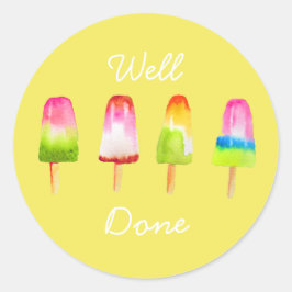 Popsicle ijsblok Zomer waterverf schattig onderwij Ronde Sticker