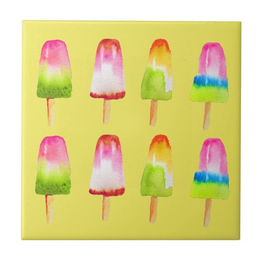 Popsicle ijsblokje Zomer aquarel schattig Tegeltje (Voorkant)
