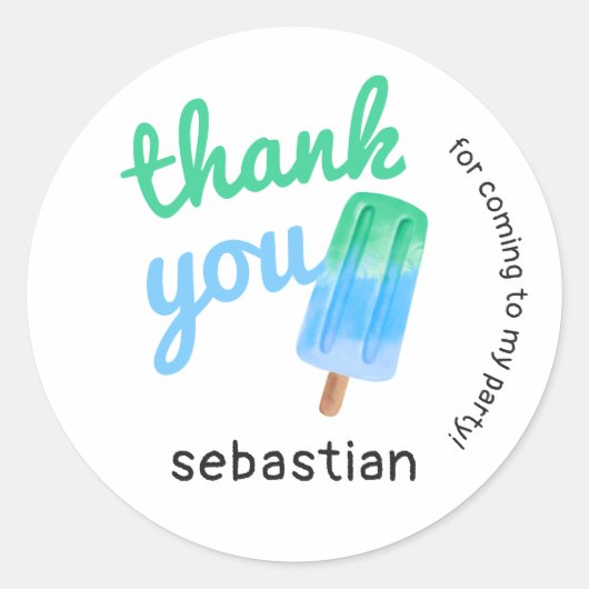 Popsicle Jongen Dank Je Verjaardag Ronde Sticker (Voorkant)