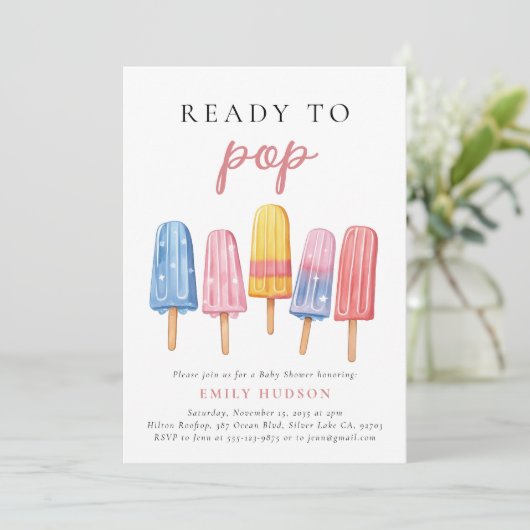 Popsicle klaar voor Pop Baby shower Invitation Kaart (Staand voorkant)