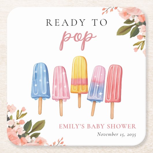 Popsicle klaar voor Pop Baby shower Kartonnen Onderzetters (Voorkant)