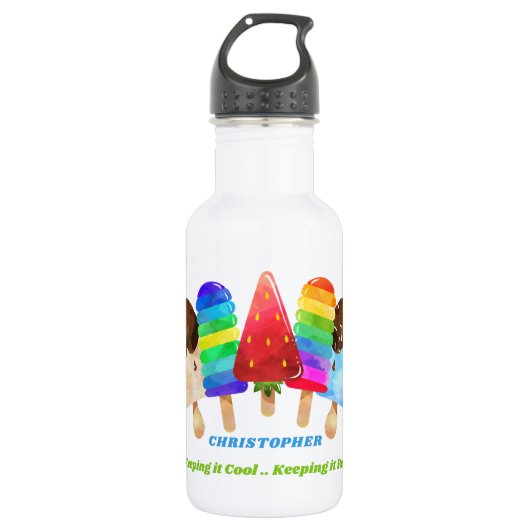 Popsicle Kleurrijke Kids Persoonlijk Waterfles (Voorkant)
