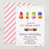 Popsicle meisje ijs verjaardagsuitnodiging kaart (Voorkant / Achterkant)