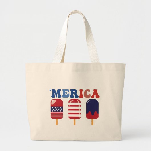 Popsicle Merica Onafhankelijkheidsdag 4 juli Grote Tote Bag (Voorkant)