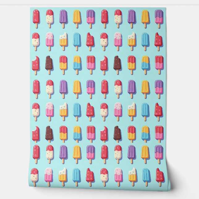 Popsicle Parade in Blue Ice Cream II Behang (Afrollen)