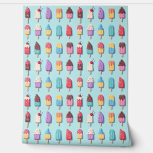 Popsicle Parade in Blue Ice Cream III Behang