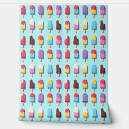 Popsicle Parade in Blue Ice Cream Wallpaper Behang