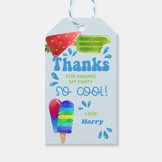 Popsicle Party Cool Ices Blauw Dank je wel Cadeaulabel (Voorkant)
