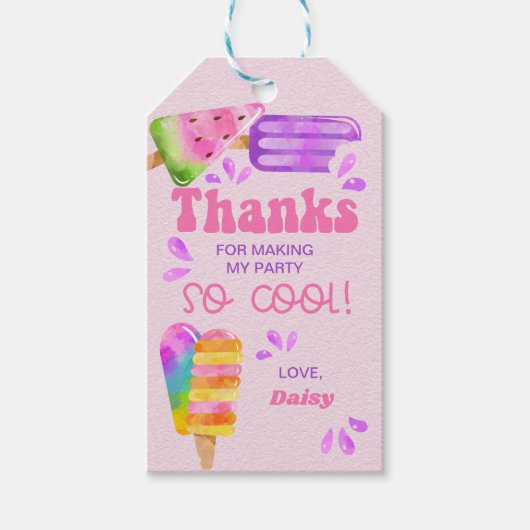 Popsicle Party Cool Ices Pink Bedankt Cadeaulabel (Voorkant)