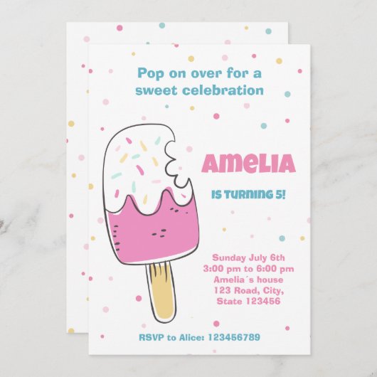 Popsicle Party-Pop voorbij Kaart (Voorkant / Achterkant)