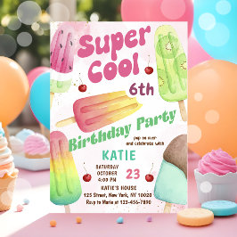 Popsicle Party Super Cool Girl Verjaardag Uitnodig Kaart