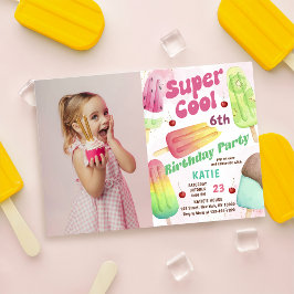 Popsicle Party Super Cool Girl Verjaardagsfoto Kaart