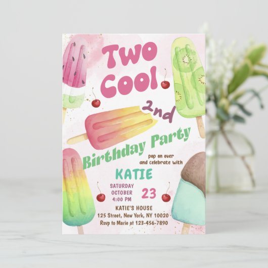 Popsicle Party Twee Cool Meisjes 2e Verjaardag Kaart (Staand voorkant)