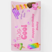 Popsicle Party Twee Koele Roze 2e Verjaardagsfeest Spandoek (Verticaal)