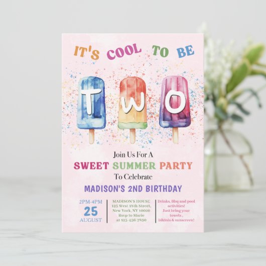 Popsicle Party Two Cool 2nd Verjaardag Uitnodiging (Staand voorkant)