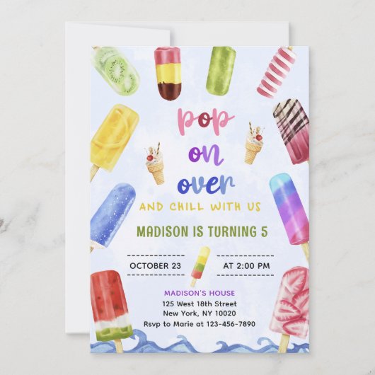 Popsicle Pop On Over Ijsje Verjaardagsfeestje Kaart (Voorkant)