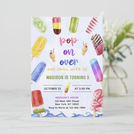Popsicle Pop On Over Ijsje Verjaardagsfeestje Kaart (Staand voorkant)