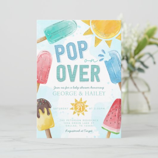 Popsicle Pop op over Baby shower uitnodiging (Staand voorkant)