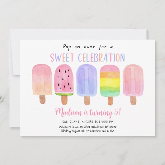 Popsicle Pop op Over Pink Girl Verjaardag Kaart (Voorkant)