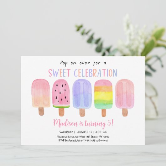 Popsicle Pop op Over Pink Girl Verjaardag Kaart (Staand voorkant)