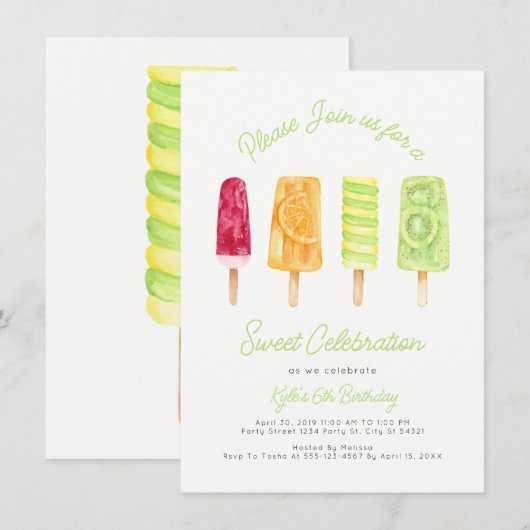 Popsicle Summer Birthday Party Uitnodigingen (Voorkant / Achterkant)
