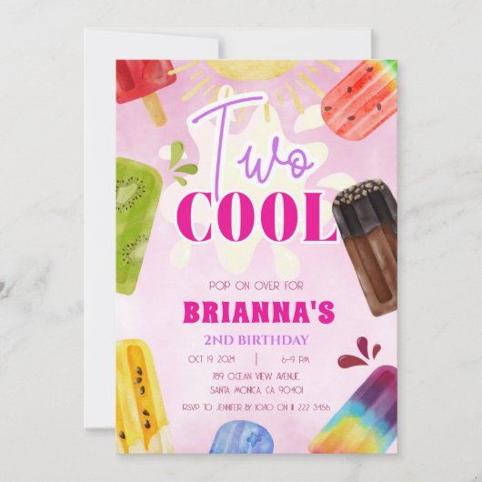 Popsicle Twee Cool Zomer Meisje 2e Verjaardag Kaart (Voorkant)