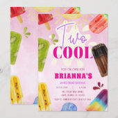 Popsicle Twee Cool Zomer Meisje 2e Verjaardag Kaart (Voorkant / Achterkant)
