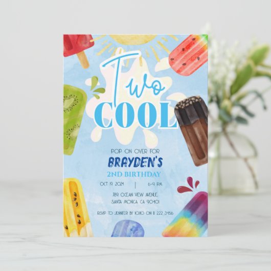 Popsicle Twee Koele Zomer Jongen 2e Verjaardag Kaart (Staand voorkant)