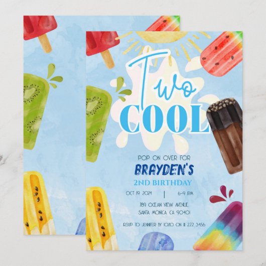 Popsicle Twee Koele Zomer Jongen 2e Verjaardag Kaart (Voorkant / Achterkant)
