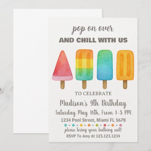 Popsicle verjaardagsuitnodiging voor kinderen kaart (Voorkant / Achterkant)