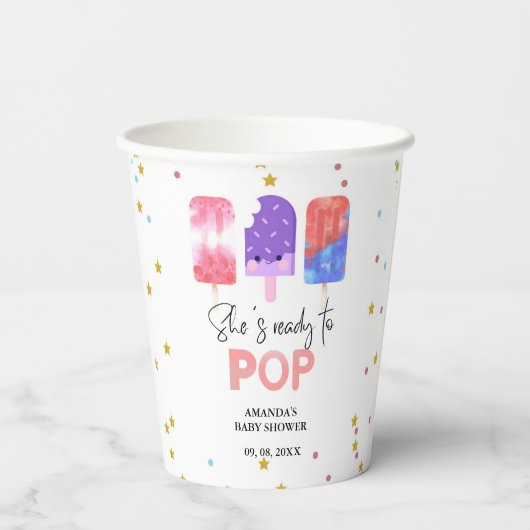 Popsicle Ze is klaar om pop Baby shower Papieren Bekers (Achterkant)