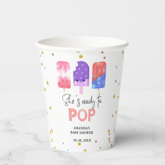 Popsicle Ze is klaar om pop Baby shower Papieren Bekers (Voorkant)