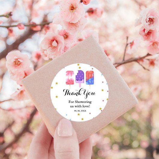 Popsicle Ze is klaar om pop Baby shower Ronde Sticker