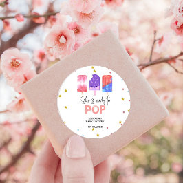 Popsicle Ze is klaar om pop Baby shower Ronde Sticker