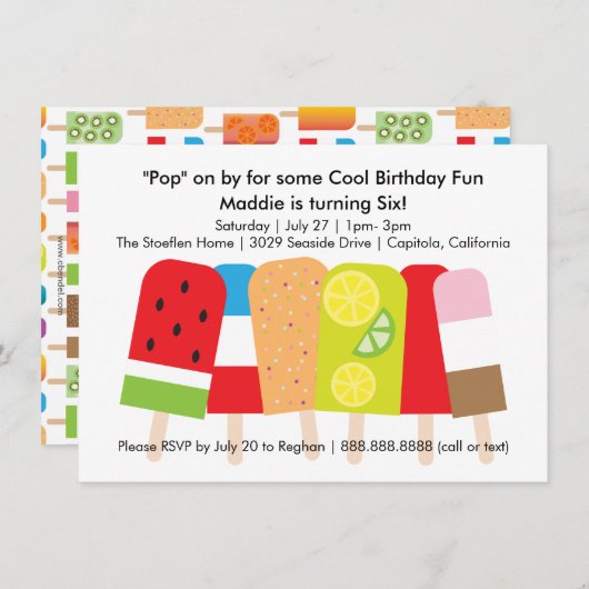 Popsicle Zomer Verjaardagsfeest Kaart (Voorkant / Achterkant)