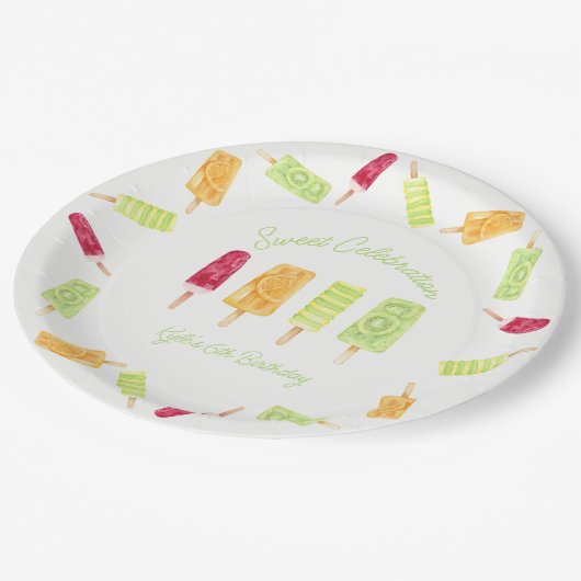 Popsicle Zomer Verjaardagsfeest Papieren Bordje (Gekanteld)