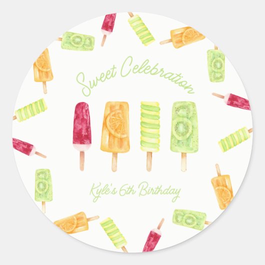Popsicle Zomer Verjaardagsfeest Ronde Sticker (Voorkant)