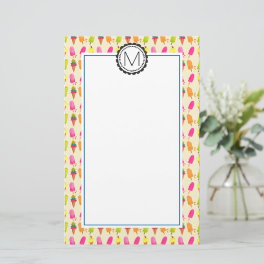 Popsicles en Ice Cream gepersonaliseerd monogram Briefpapier (Staand voorkant)