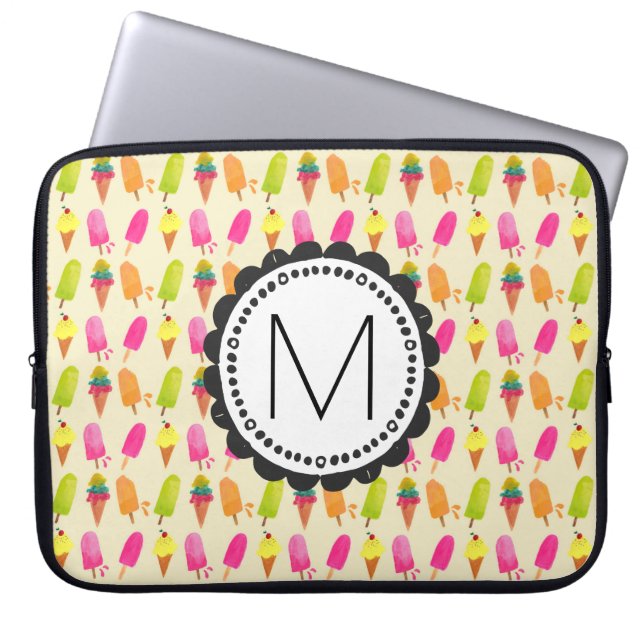 Popsicles en Ice Cream gepersonaliseerd monogram Laptop Sleeve (Voorkant)